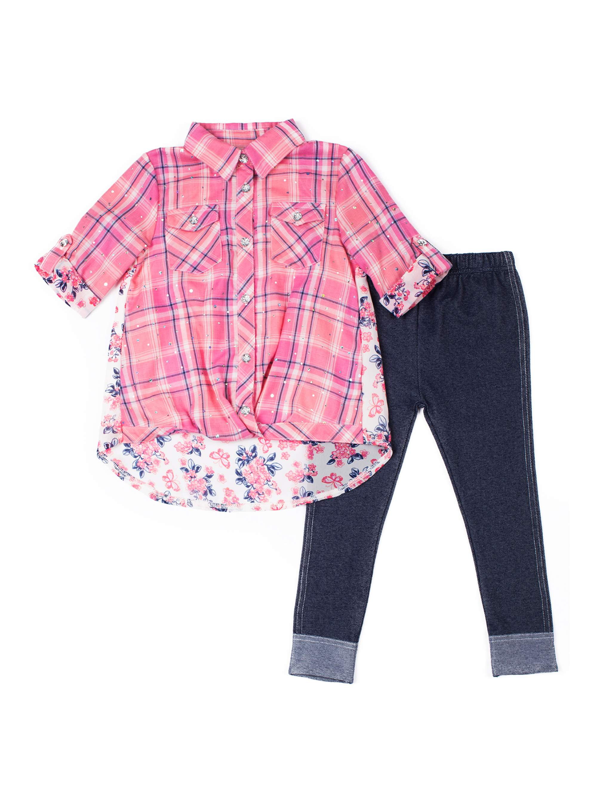 Little Lass Girls 46X Plaid Twist Front Chiffon Back Top and Knit