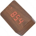 thumbnail image 3 of Reloj despertador digital electrónico de madera con pantalla LED de temperatura y control de sonido, color marrón, 3 of 8