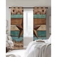 thumbnail image 4 of Western Texas Star Retro Kitchen Curtains Country Farmhouse Teal Brown Wood Grain Cafe Short Curtains for Bathroom Blackout Window Curtain Small Window Treatment Drapes for Bedroom 42"x45"x2, 4 of 9