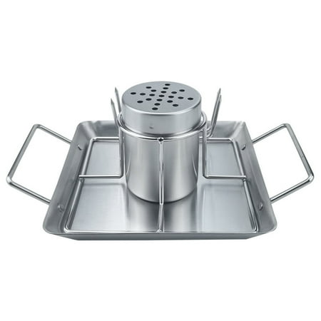 

BE-TOOL Chicken Roaster Stand BBQ Holder with Beer Can Stainless Steel Tray and 2 Vegetable Spikes Silver