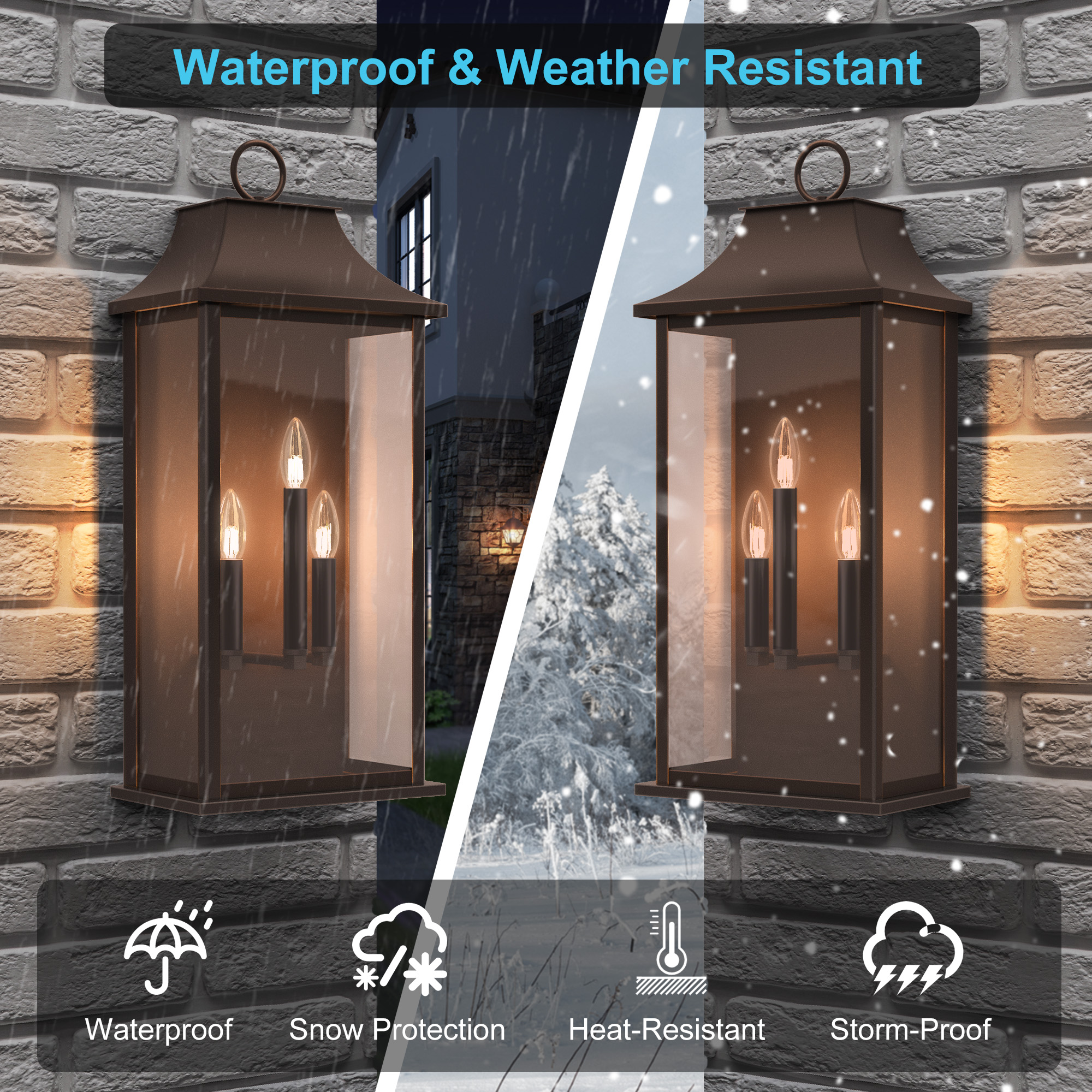 Maxax Dusk to Dawn Outdoor Wall Lights 3-Light, Oil Rubbed Bronze Exterior Lighting Fixtures, 25" Large Outdoor Wall Sconce, Waterproof Outside Wall Lantern for Porch Patio Garage