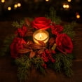 thumbnail image 6 of RBCKVXZ 12" Christmas Candle Rings Wreaths Berries & Pinecone Candle Rings Artificial Norfolk Pine Candle Holder for Winter Home Kitchen Table Centerpiece, 6 of 8
