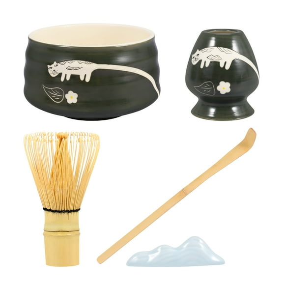 Grusce 5PCS Matcha Tea Making Tool Set, Elegant Matcha Whisk Set with Bowl, Whisk Holder Scoop and Scoop Holder for Tea Lovers Present