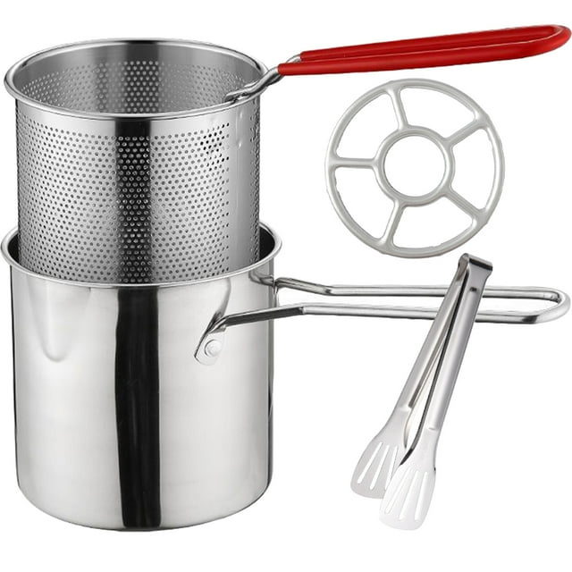 MasteelfCA 1 Set Food Fryer Stainless Steel Frying Cookware Snack Fry Basket Fryer Pot with Tong Stove Ring