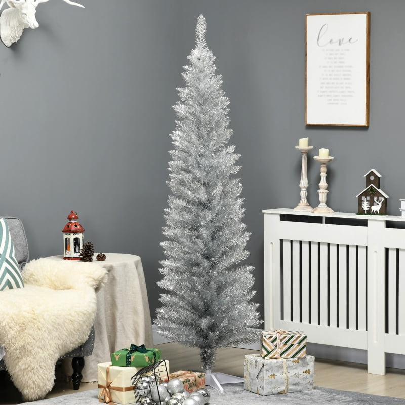 Alvantor Christmas Tree Unlit Pencil with 390 Tips, Slim Holiday Decor 21.75"x21.75"x72" 6ft Silver