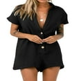 thumbnail image 1 of Women Summer Short Sleeve Jumpsuits Shorts V Neck Button-Down Rompers, 1 of 6