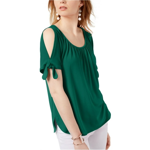 I-N-C Womens Tie Sleeve Cold Shoulder Blouse, Green, XX-Large
