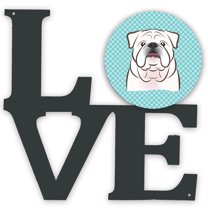 Checkerboard Blue White English Bulldog Metal Wall Artwork LOVE