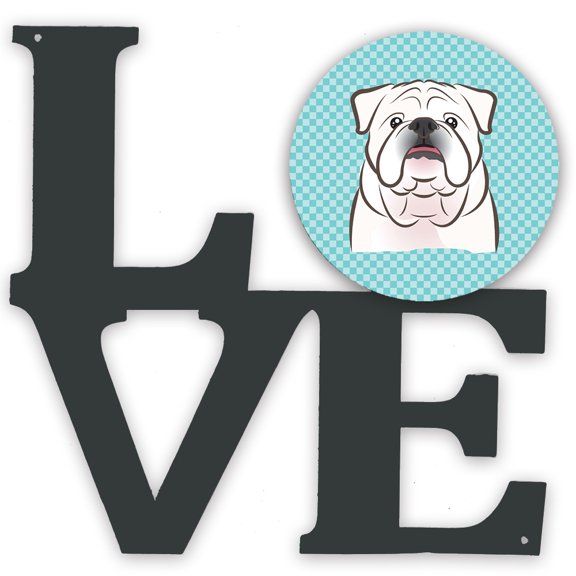 Checkerboard Blue White English Bulldog Metal Wall Artwork LOVE