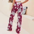 thumbnail image 5 of White Roses Red Background Seamless Pattern Women's Wide Leg Lounge High Waisted Loose Work Casual Outfits Trousers, 5 of 8