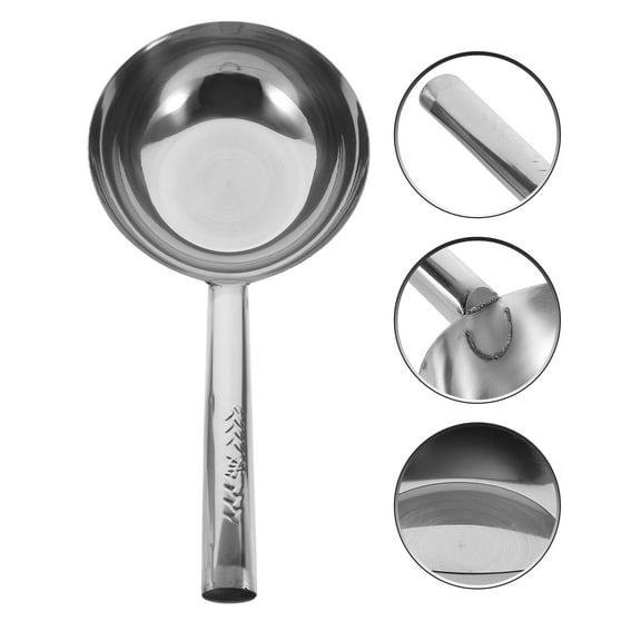 EXHUMKY Stainless Steel Water Ladle Silver Deep Round Kitchen Spoon for Soup and Stirring