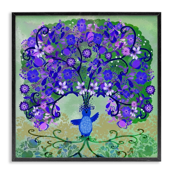 Stupell Industries Tree Blooming From Bird Floral Painting Black Framed Art Print Wall Art, 12 x 12