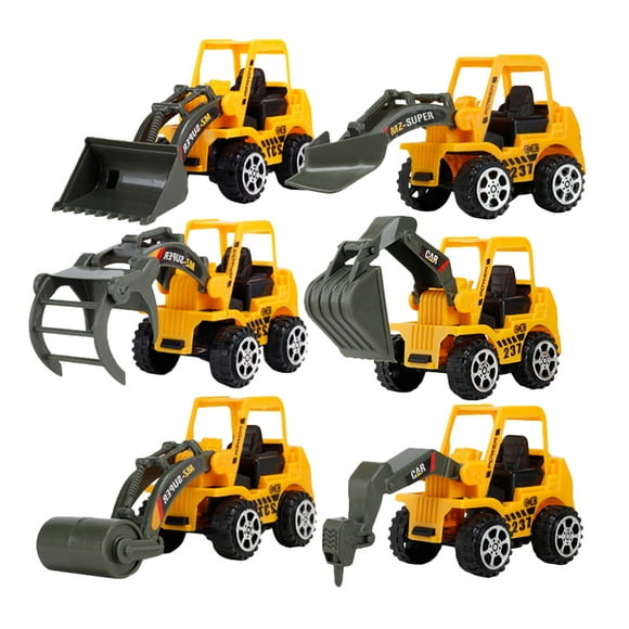 EeaseMX Excavadora de juguete para niños de 6 piezas, camión de ingeniería, coche de empuje, vehículo para niños pequeños