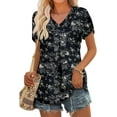 thumbnail image 3 of KISSMODA Womens V Neck Short Sleeve Summer Tops Button Down Pleated Tunic Tops Shirts S-3XL, 3 of 5