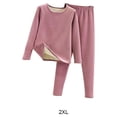 thumbnail image 2 of Qarigey Conjunto de ropa interior térmica para mujer Clima frío Cómodo Terciopelo Calzoncillos largos Traje Color sólido Manga completa Ropa interior Morado 2XL, 2 of 6