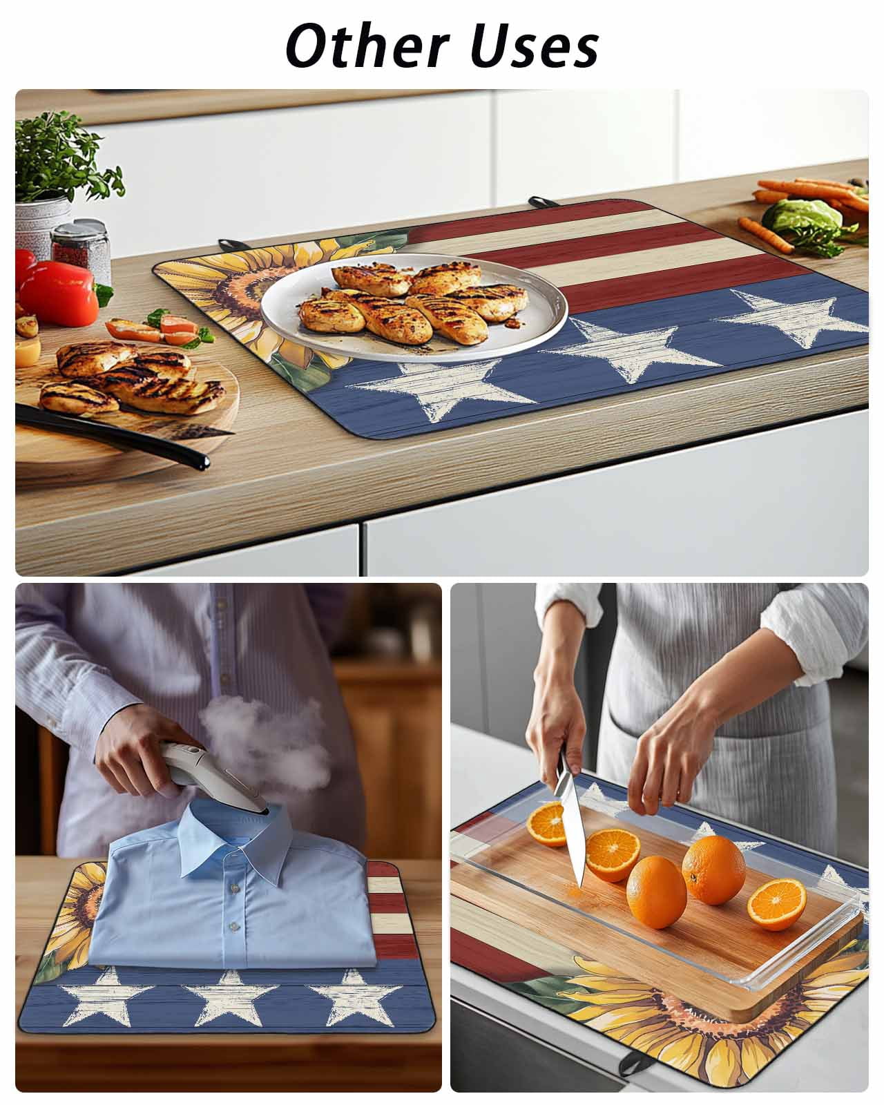 Stove Top Covers for Electric Stove, Sunflower America Flag Glass Stovetop Cover Protector, Farmhouse Retro US Flag Induction Cooktop Protector Oven Mat for Kitchen Countertop 24"x21"