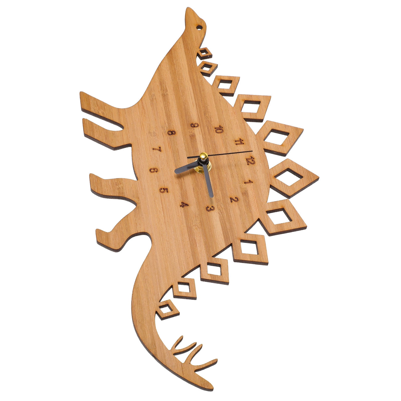 HONITANO Dinosaur Wall Clock, Light Brown Bamboo Wood, Quiet and Cute, Home Decor