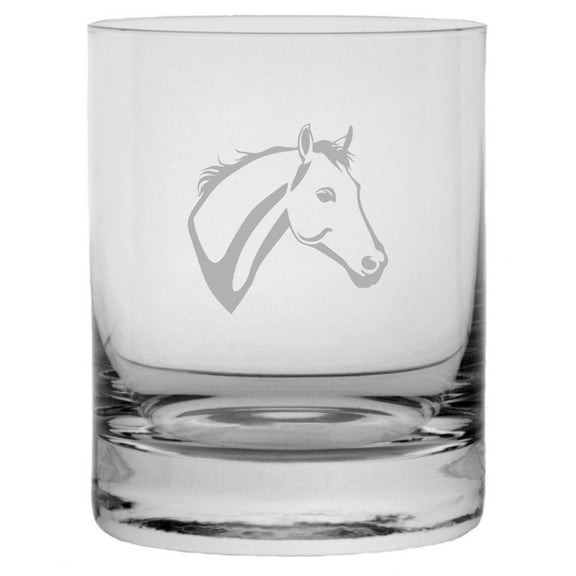 Palomino Face Horse Themed Etched 10.25oz Crystal Rocks Whisky Glass