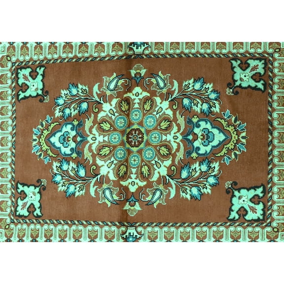 Ahgly Company Machine Washable Indoor Rectangle Persian Turquoise Blue Traditional Area Rugs, 5' x 7'