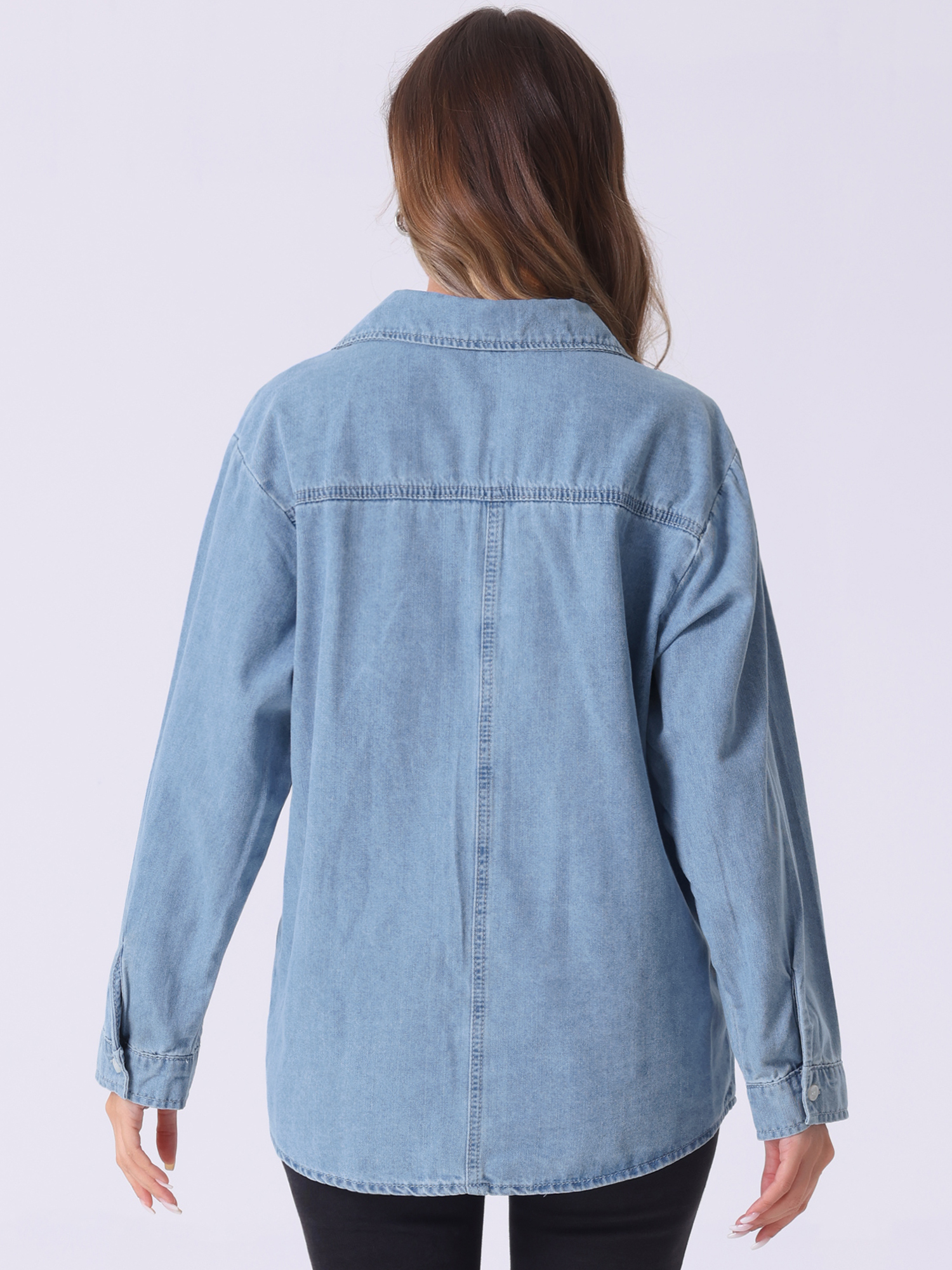 DARING DIVA Women's V Neck Long Sleeve Denim Blouses XS Light Blue