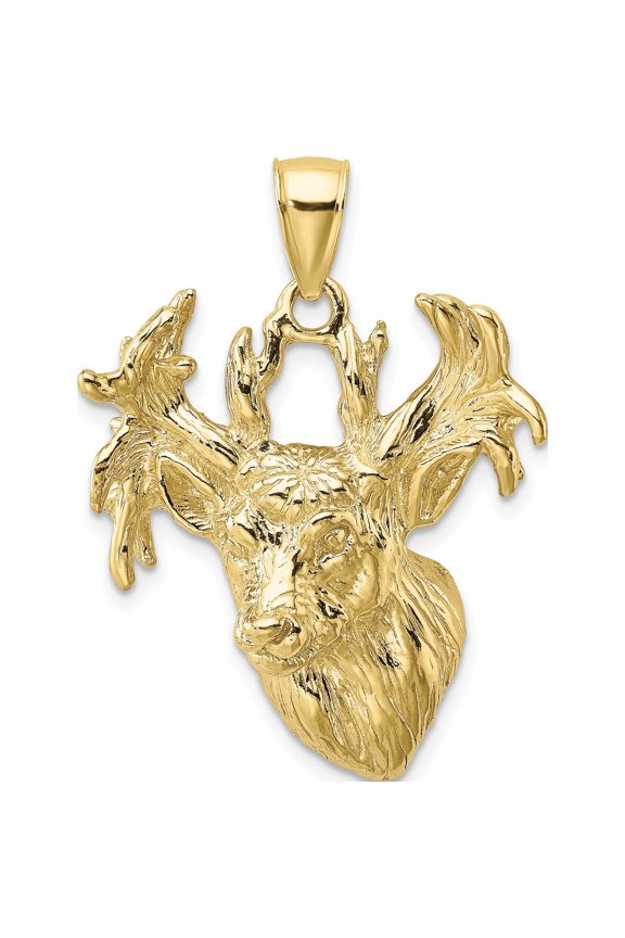 10K Yellow Gold 2-D Textured Deer Head Charm (35.95 X 22.4) Made In United States -Jewelry By Sweet Pea