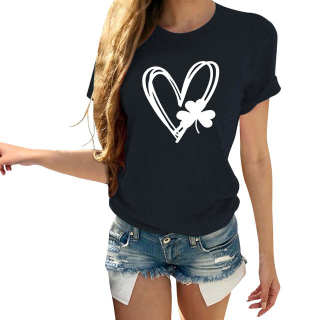 Pxiakgy Vente Chaude! T-Shirt Trèfle de la Saint-Patrick pour Femmes Chanceux Irlandais Manches Courtes T-Shirt Graphique Trèfle Mode Décontractée Imprimé Amour Col Rond Manches Courtes T-Shirt