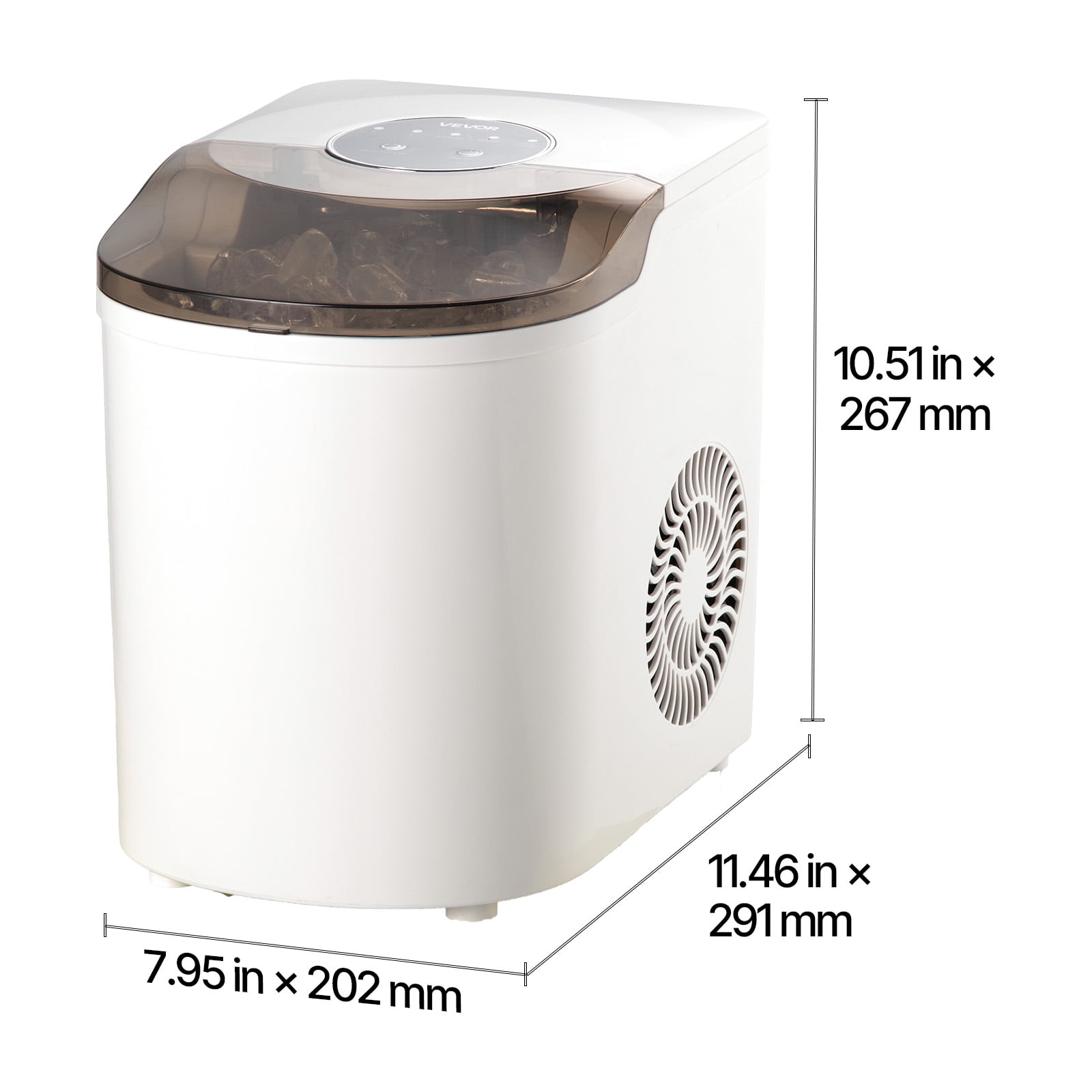 VEVOR Countertop Ice Maker, 7 Cubes Ready in 6 Mins, 26 lbs per Day, Self-Cleaning Portable Machine with Ice Scoop, Ice-Making Machine with 2 Sizes Bullet Ices for Home, Kitchen, Office, Bar & Party