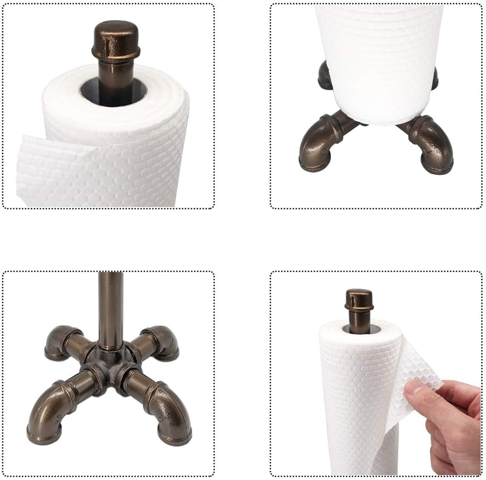 Paper Towel Holder Rustic Industrial Standing Pipe Toilet Roll Tissue Holder, Farmhouse Countertop Vintage Pipe Paper Towel Holder for Kitchen, Bathroom, Home, Living Dining room
