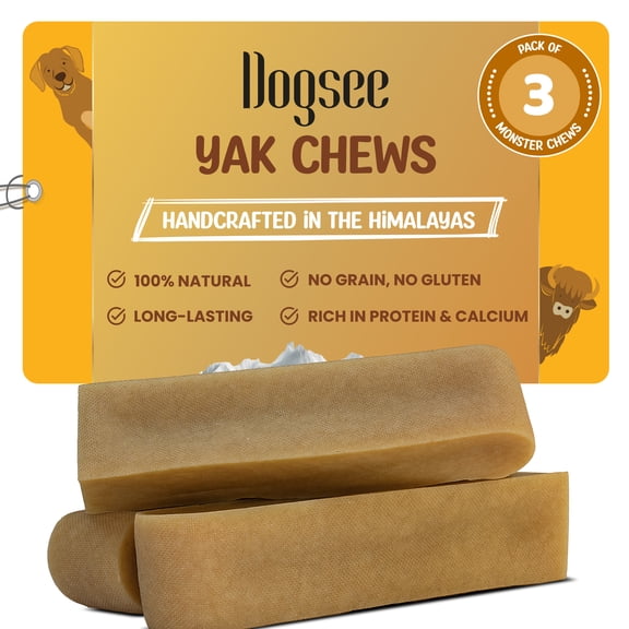 Dogsee Original Yak Cheese Himalayan Dog Chews 390gms (Monster - 3 Chews) | 100% All Natural | Dog Treats Large Breed | Dog Chews Long Lasting for Aggressive Chewers | High Protein Dental Sticks