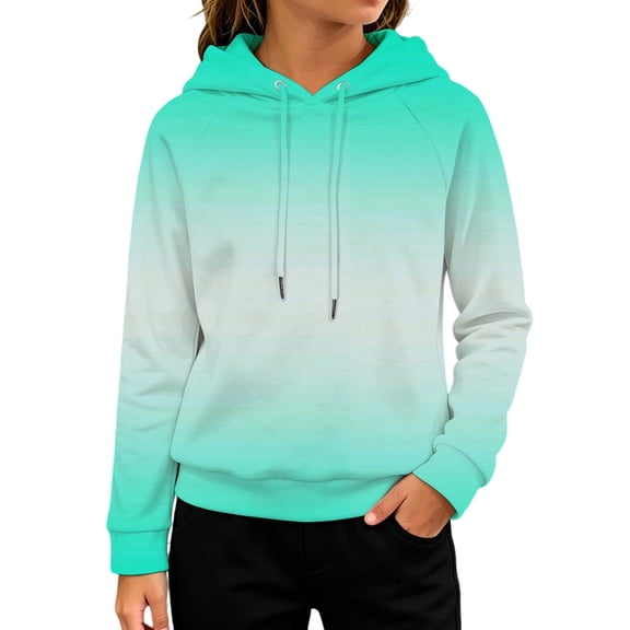 Abcomgle Hoodies for Girls 14-16 Cute Gradient Hooded Sweatshirts for Teen Girls Lightweight Raglan Long Sleeve Pullover Sweatshirts for Girls Cropped Winter School Clothes for Teen Girls with Pocket