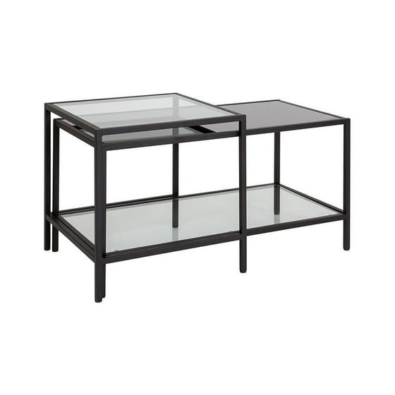 Offex Multi Tiered Glass Coffee Table With Black Metal Frame - Multi Level Glass Coffee Table Offex Multi Tiered Glass Coffee Table With Black Metal Frame - Multi Level Glass Coffee Table