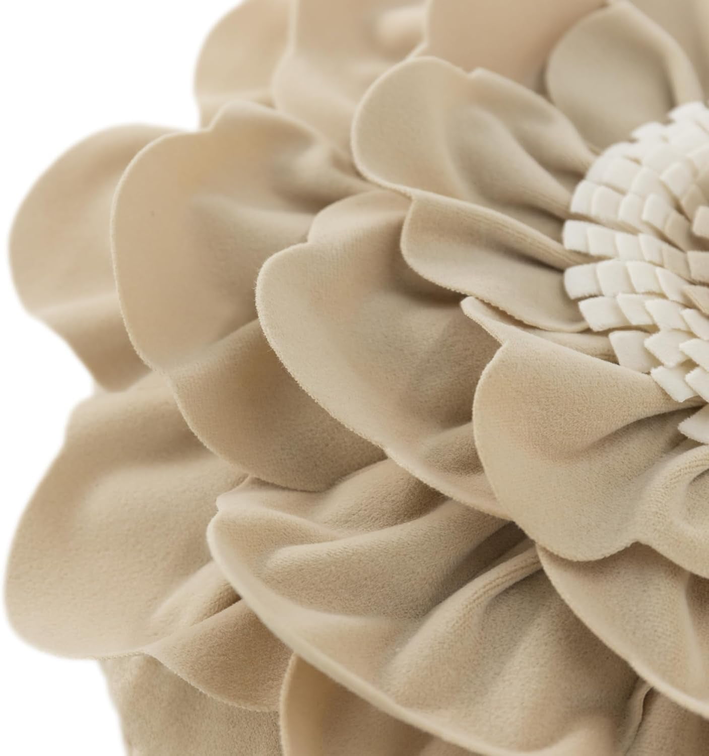 JWH 3D Round Handmade Decorative Peony Flower Throw Pillows 14inch Camel