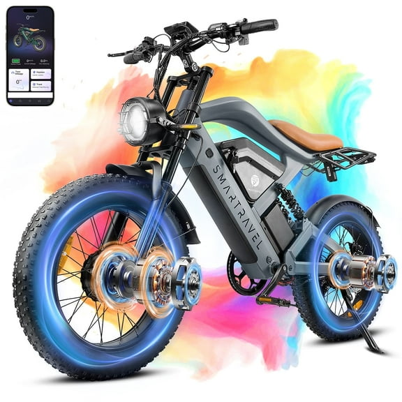 Smartravel 1200/3000W Adult Electric Bicycle,Dual Motor Electric Bike with 48V27Ah/52V50Ah Dual Lithium Battery,70-92Miles Range,7 Speed Gears for Adults