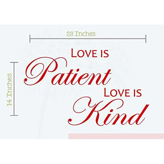Love Is Patient Love Is Kind Vinyl Wall Art Decal Sticker Quote, 23x14-Inch, Cherry Red