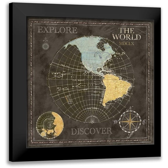 Coulter, Cynthia 15x15 Black Modern Framed Museum Art Print Titled - Old World Journey Map Black I