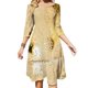thumbnail image 1 of Burbujas y destellos: copa de champán. Vestido acampanado con escote cuadrado, elegante vestido estampado de moda femenina, champán champán, 1 of 6