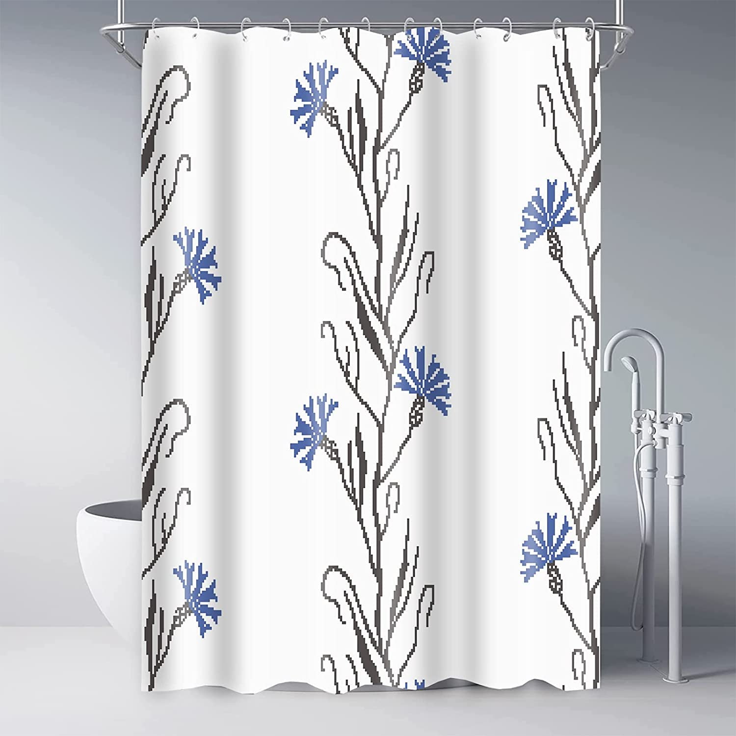 Long Shower Curtain 84Inch, Water Resistant Polyester Fabric Bathroom