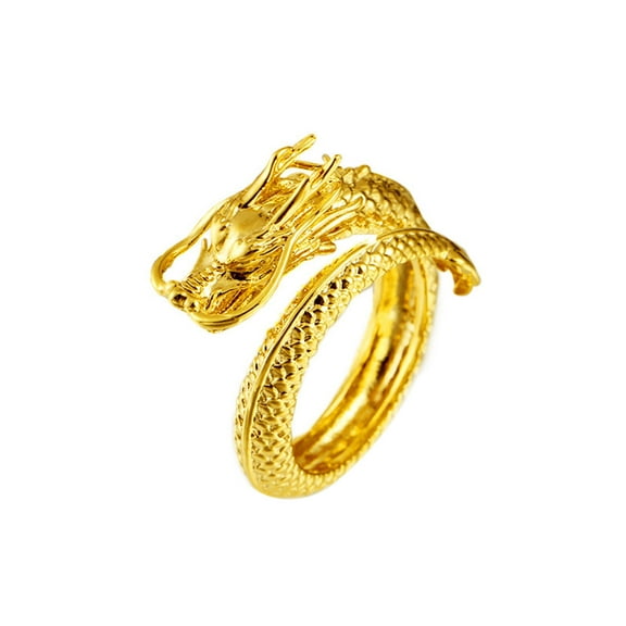 Mightlink Couple Matching Ring 3D Dragon Phoenix Golden Color Open Adjustable Proposal Wedding Ring Anniversary Gift Adult Knuckle Ring Finger Jewelry