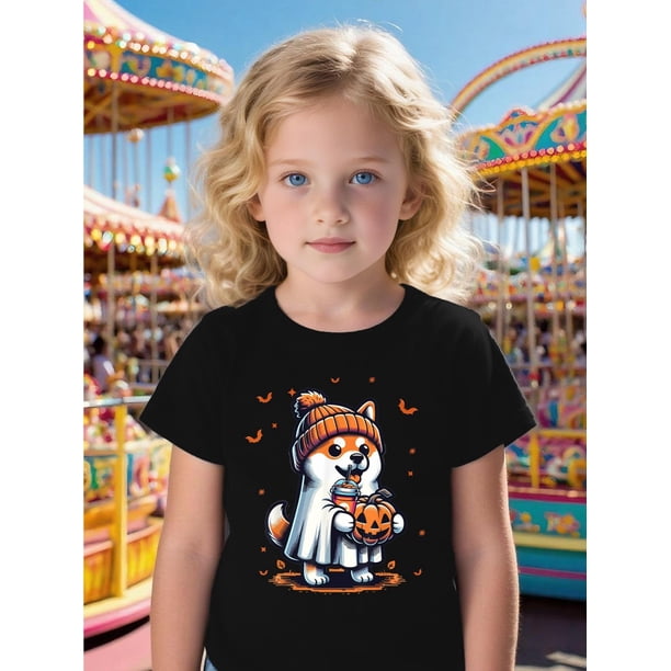 Cute Shiba inu & Pumpkin Drinks Beanie Halloween T-Shirt - Kawaii Cartoon Fall Graphic Tee