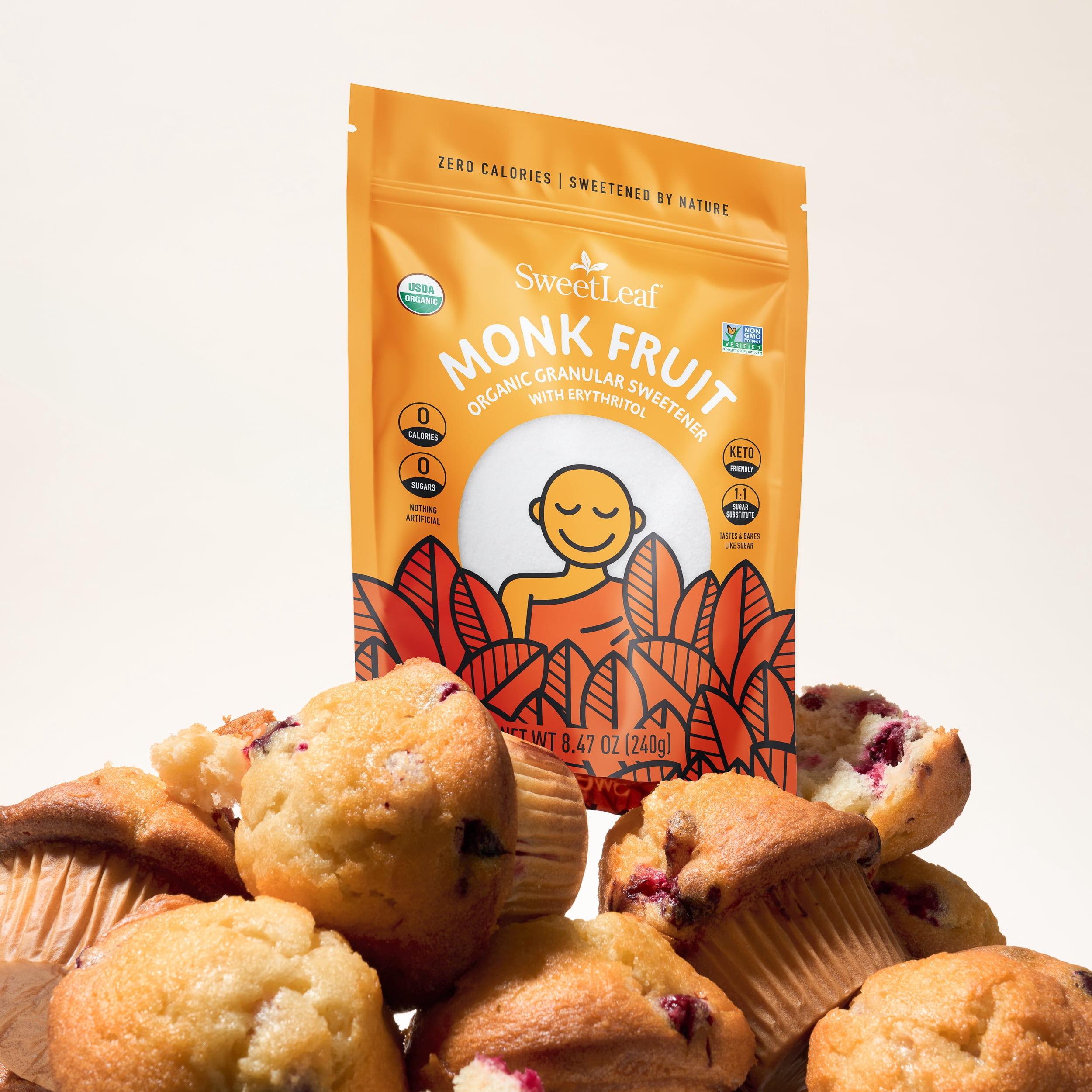 SweetLeaf Organic Monk Fruit Granular Sweetener, 8.47 oz Bag