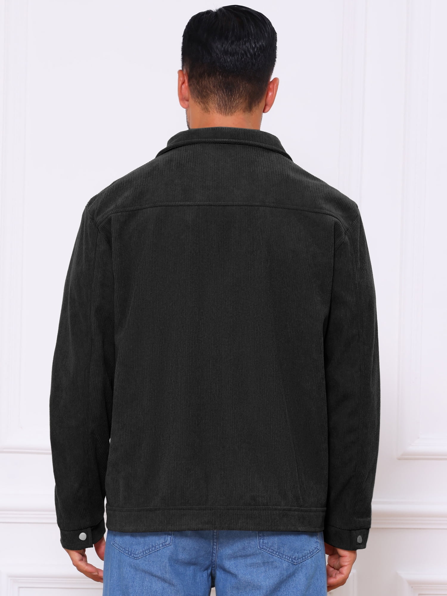 DARING DIVA Men's Solid Long Sleeve Button Pockets Corduroy Trucker Jacket S Black