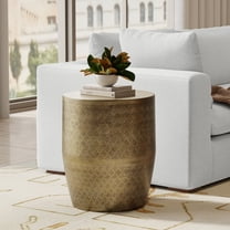 Johnsen 18 inch Wide Boho Cross Hatch Pattern Metal Accent Table in Antique Gold Iron, Assembled