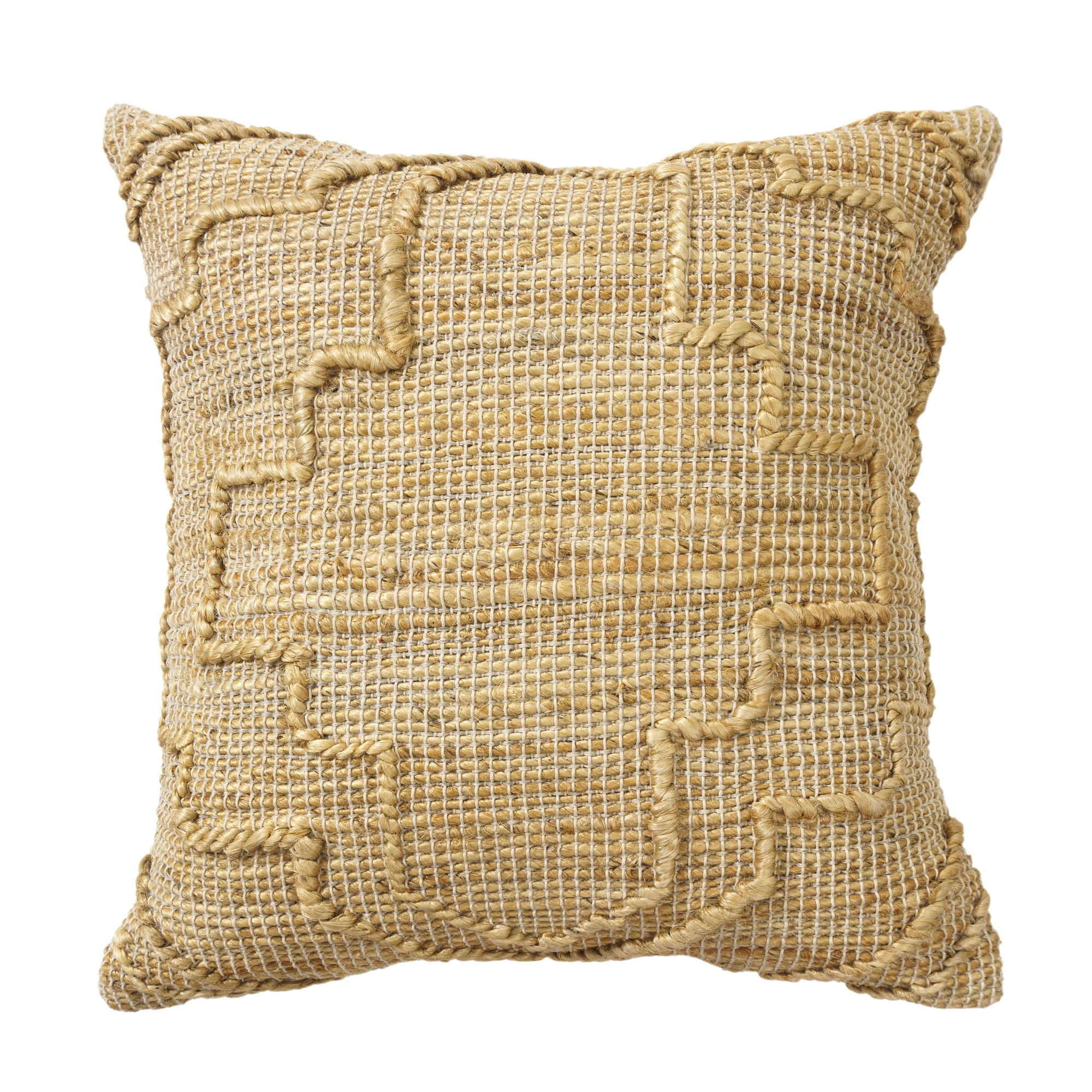 Ox Bay Nel 22" x 22" Tan Striped Geometric Jute Adult Decorative Throw Pillow
