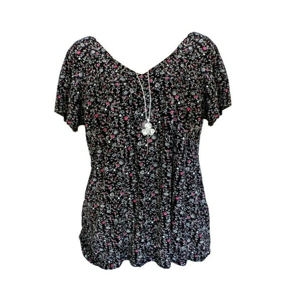 Lenago Women's Plus Size Floral Printed Short Sleeve V-Neck T-Shirt Pleated Casual Flowy Tunic Blouse Tops