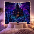 thumbnail image 2 of Haunted Mansion with Gravestones and Full Moon, Eerie Gothic for Dark Art Lovers, Spooky Cemetery Wall Art, Halloween Gift Tapestry Wall Hanging for Bedroom and Dorm, 2 of 7