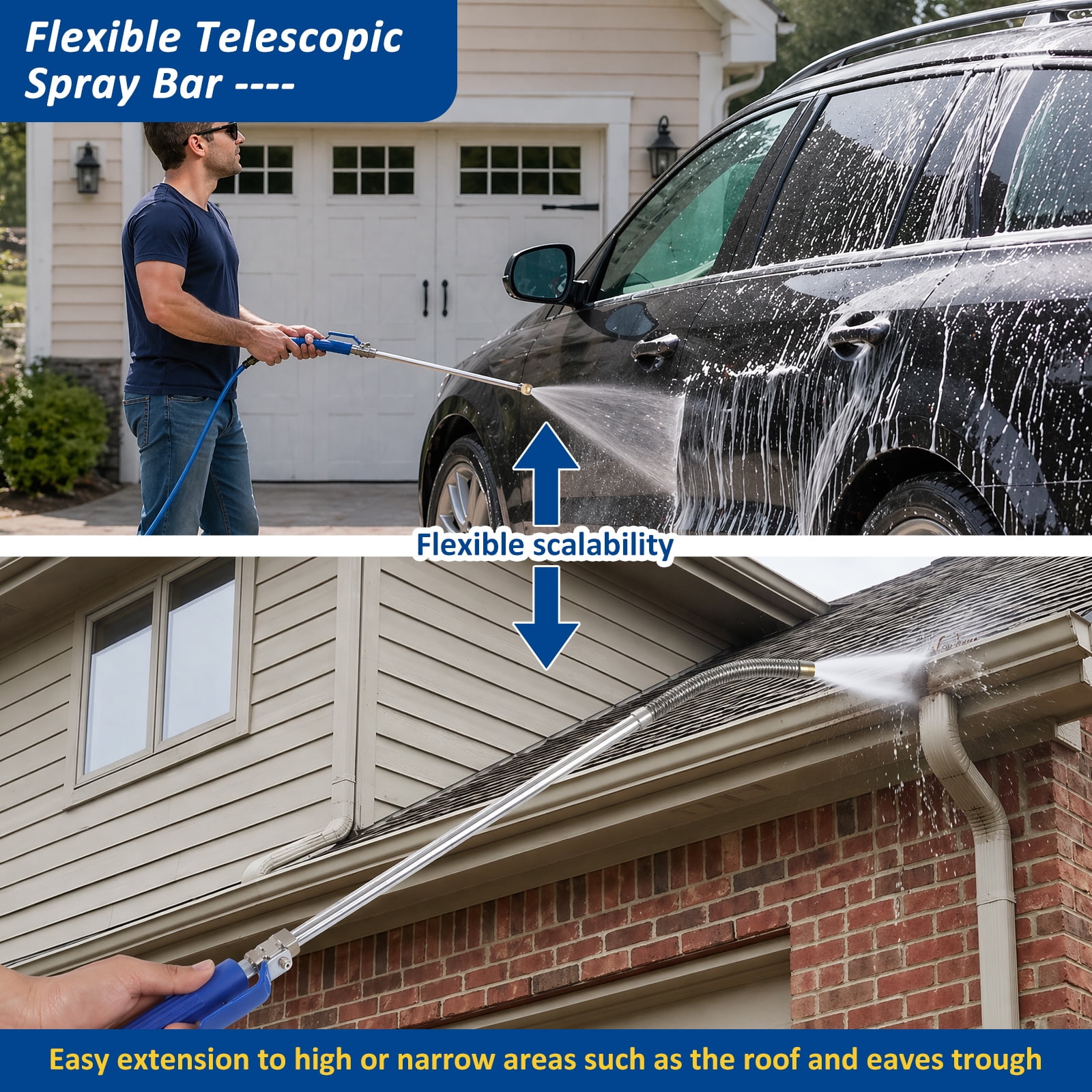 Jet Nozzle High Pressure Hose Nozzle with Extension with Extension Pole 3 Different Nozzles Quick Connectors for Car Washing Gutter Cleaning Watering 18.3 Inch
