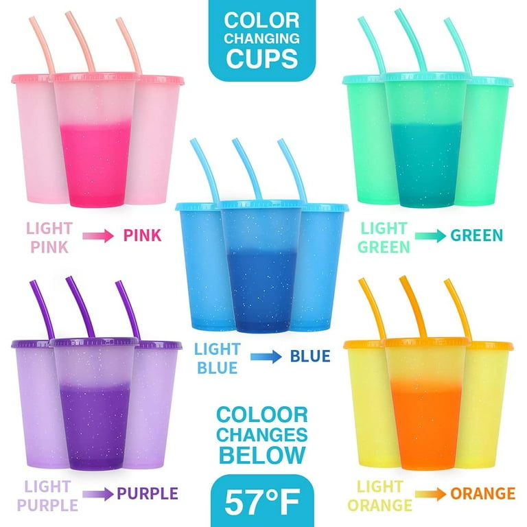 Meoky Plastic Cups with Lids and Straws 6Pack 24oz Reusable Color Changing Cups for Adult Kids Cold Coffee Drinking Tumblers Summer Party Cups