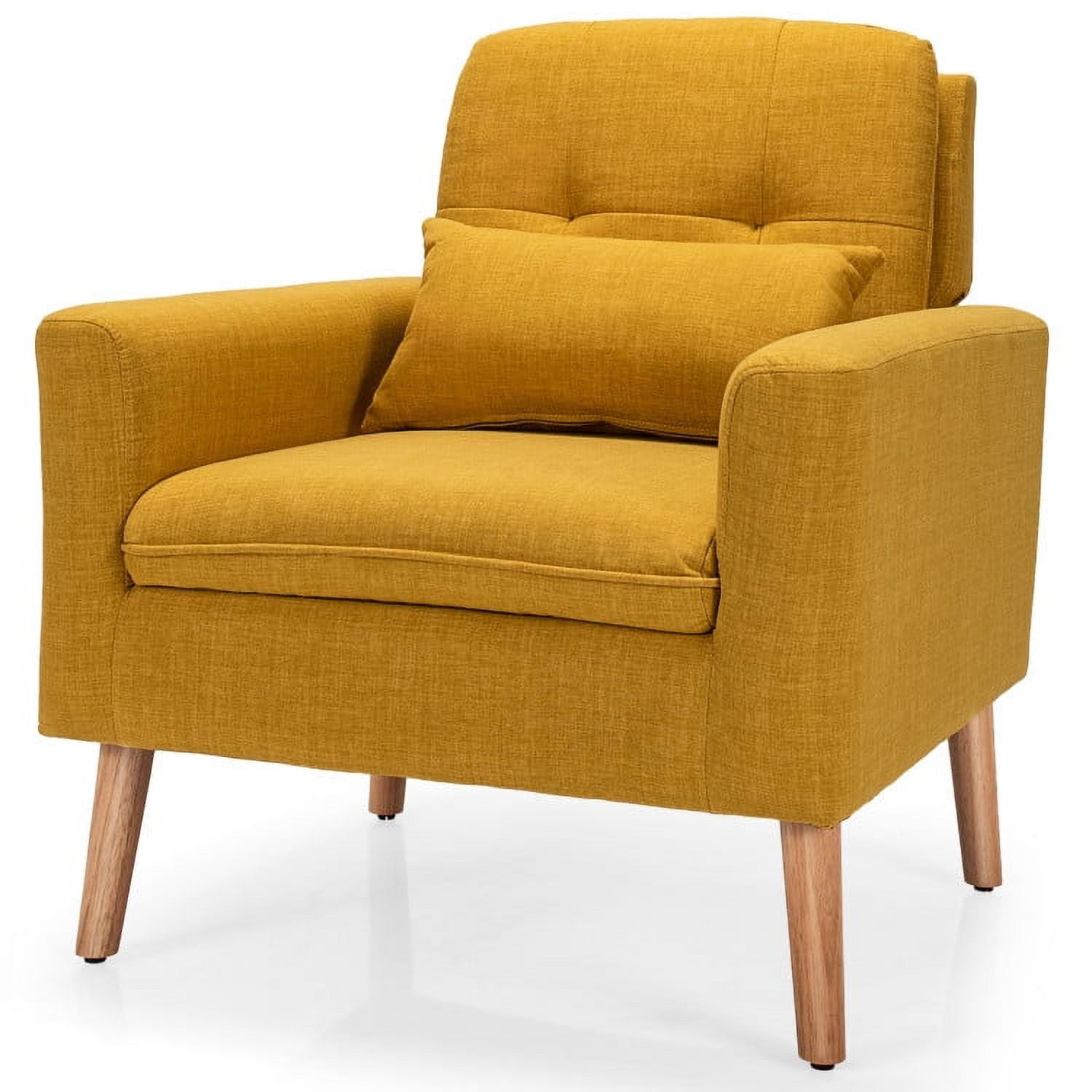 Finihen Upholstered Accent Chair, Modern Comfy Armchair Single Sofa, Linen Fabric Single Sofa Armchair with Waist Pillow, for Living Room, Bedroom, Yellow