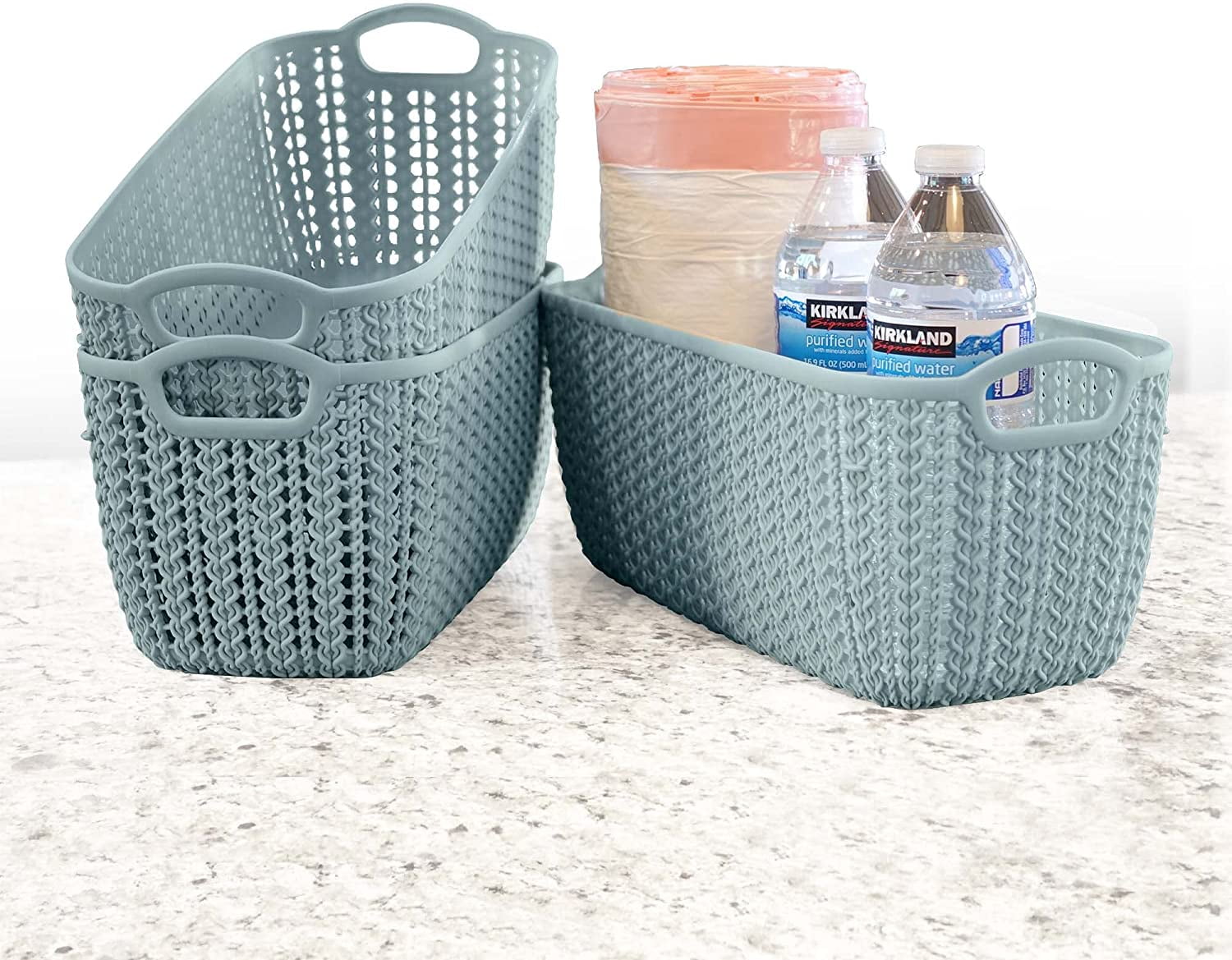 Tstorage 3 Packs Plastic Storage Baskets, Gray