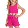 thumbnail image 2 of Amidoa Girls 2 Piece Outfits Summer Clothes Tank Top Sleeveless Solid Color Cute T-Shirt and Casual Shorts Kids Clothing Sets Hot Pink Size 1T, 2 of 9